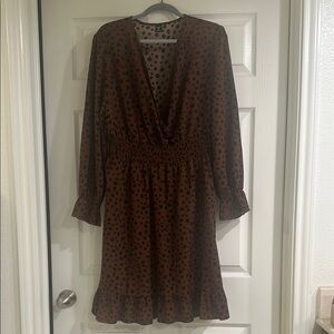 SHEIN Brown Wrap Pleated Long Sleeve Sundress